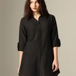 hivora Women Mini Shirt Dress with Roll-Up Sleeves-picture-12