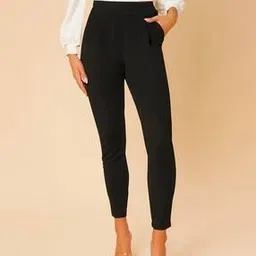 Women Relaxed Fit Trousers with Elasticated Waist-image-45