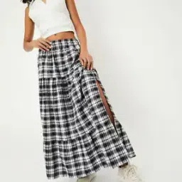 max Women Checked Slit Tiered Skirt-picture-19