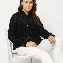 gap Solid Lace Shirt with Long Sleeves-picture-47