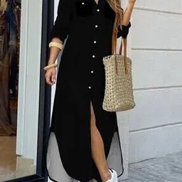 outzidr global Women Shirt Dress with Front-Slit-picture-36