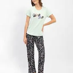 madame m secret Women Typographic Print T-Shirt & Pyjamas Set-picture-52