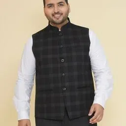 john pride Men Regular Fit Checks Nehru jacket-picture-21