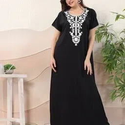 easy mom Women Embroidered Long Nighti-picture-47