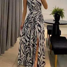 divawalk Women Animal Print A-Line Dress with Front-Slit-picture-39