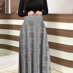 Women Checked Maxi A-Line Skirt-image-48