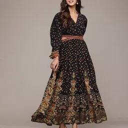 ritu kumar Women Gopuram Geometric Print Cutout Maxi Fit & Flare Dress-picture-26