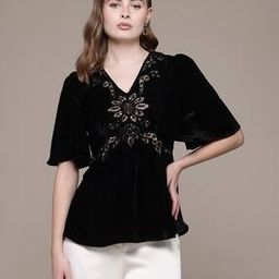 label ritu kumar Women Schiffli Embroidered Fitted V-Neck Top-picture-16