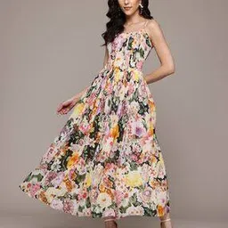 label ritu kumar Women Floral Print Square-Neck Fit & Flare Dress-picture-52