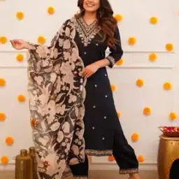piludi Women Embroidered Straight Kurta with Pants & Dupatta-picture-33
