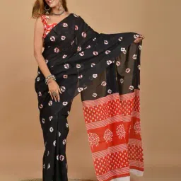 shivanya handicrafts Block Print Saree with Contrast Border image 1