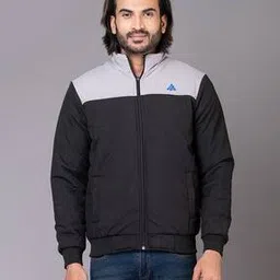 smoke blue Men Colourblock Regular Fit Zip-Front Bomber Jacket-picture-49