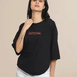 fabflee x ag Women Typographic Print Regular Fit Crew-Neck T-Shirt-picture-16