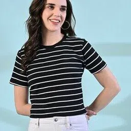 oyeebro Women Regular Fit Stripes T-shirt-picture-20