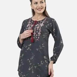 sanaa Floral Print Neck Tie-Up Tunic-picture-42