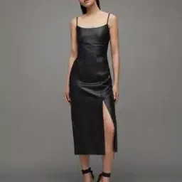 all saints Norlene Leather Bodycon Dress with Slit-picture-37