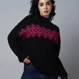 high star Geometric Pattern Sweater Dress with High Neck-picture-29