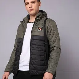 the indian garage co Men Colourblock Regular Fit Hooded Puffer Jacket-picture-51