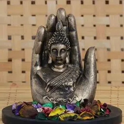 Handcrafted Palm Buddha Decorative Showpiece with Wooden Base-image-9