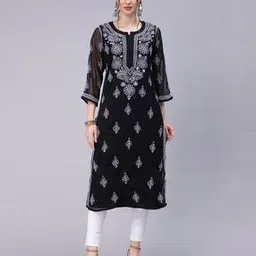 sevachikan Chikankari Embroidered Straight Kurta with Slip-picture-29