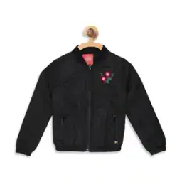 blue giraffe Embroidered Zip-Front Jacket with Zip Pockets-picture-49