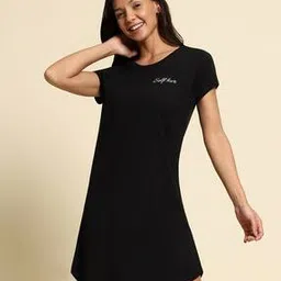 Women Typographic Print Relaxed Fit Round-Neck T-Shirt-image-24