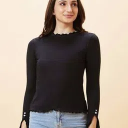 globus Long Sleeve Ribbed High Neck Lettuce Edge Top-picture-51