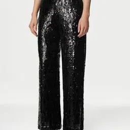 marks & spencer Women Sequin Elasticated Waist Wide Leg Trousers-picture-39