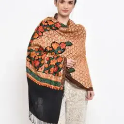 Embroidered Acro Wool Kashmiri Shawl with Tassels-image-25