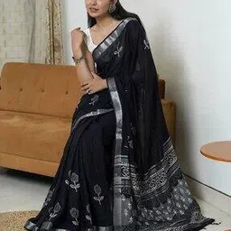 vj fashion Women Linen Cotton Digital Printed Zari Border Saree With Blouse Piece-picture-43