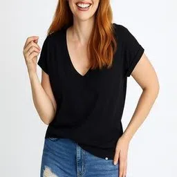 myrung Women Relaxed Fit V-Neck Cotton T-Shirt-picture-42