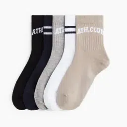 h&m Pack of 5 Typographic Print Mid-Calf Length Socks-picture-16