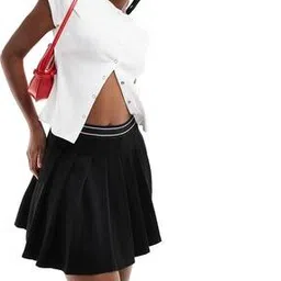 asos design Women Pleated Twill Mini Skirt with Elastic Waist Detail-picture-17