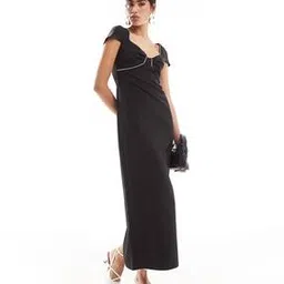 asos design Women Cap Sleeve Midi Dress with Contrast Piping-picture-29