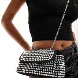 asos design Large Diamante Stud Flap Crossbody Bag with Chain-picture-43