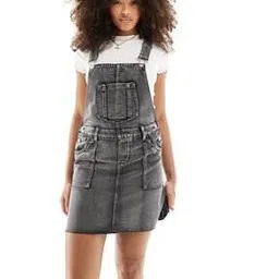 miss selfridge WomenDenim Dungaree Dress with Frayed Hem-picture-27
