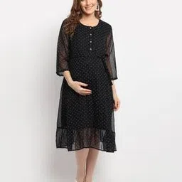 moms maternity Polka-Dot Print Round-Neck Fit & Flare Dress-picture-26