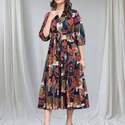 onesree Women Floral Print Fit & Flare Dress -picture-17