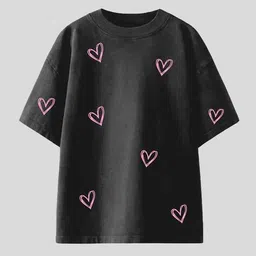 lovedky Women Heart Print Oversized Crew-Neck T-Shirt image 1