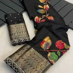 peachmode Women Floral Print Saree with Contrast Border-picture-17