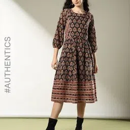 indie picks Handblock Kalamkari Print Cotton Dress-picture-16