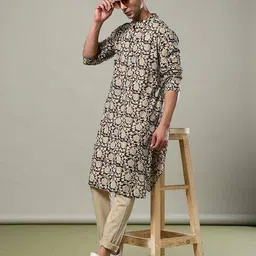 indie picks Handblock Bagru Print Cotton Kurta image 1