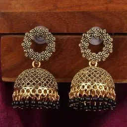 anika's creation EAR-M-40866 Designer Gold Plated Enamelled Traditional Partywear Jhumkas-picture-27