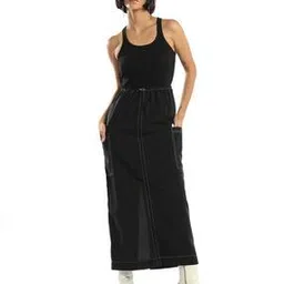 asos design 2 in 1 Ribbed Scoop Neck Vest Cargo Midi Skirt Dress with Contrast Stitch-picture-21