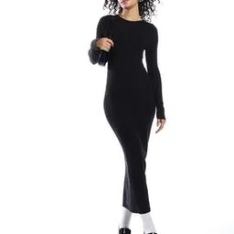 asos design Knitted Crew-Neck Maxi Dress with Cuff Splits-picture-11