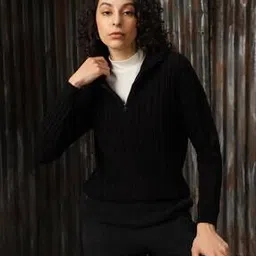 high star Women Ribbed Pullover with Half-Zip Closure-picture-14