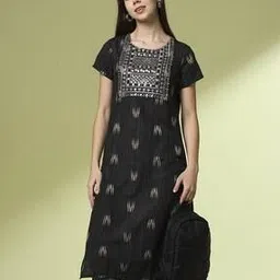 acai Women Ikat Round-Neck Straight Kurta-picture-13