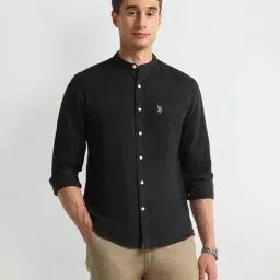 u.s. polo assn. Men Slim Fit Shirt with Band Collar image 1