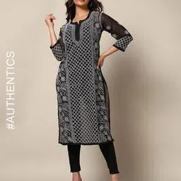 indie picks Women Hand Embroidered Lucknowi Chikankari Straight Kurta-picture-40