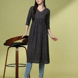 acai Women Striped V-Neck Flared Kurta-picture-24
